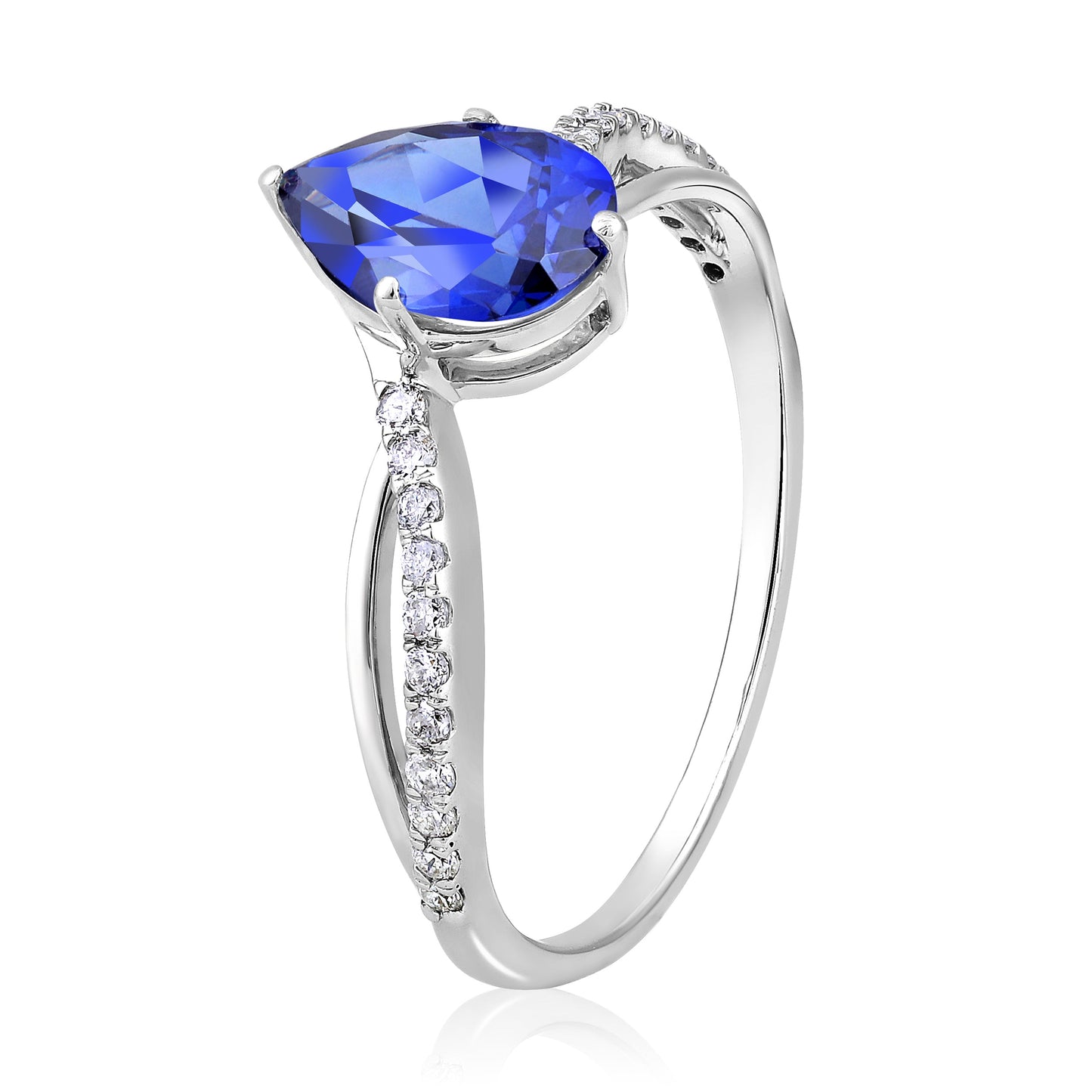 Solid Gold 1.25ct Natural Diamond w/ Tanzanite Pear Ring