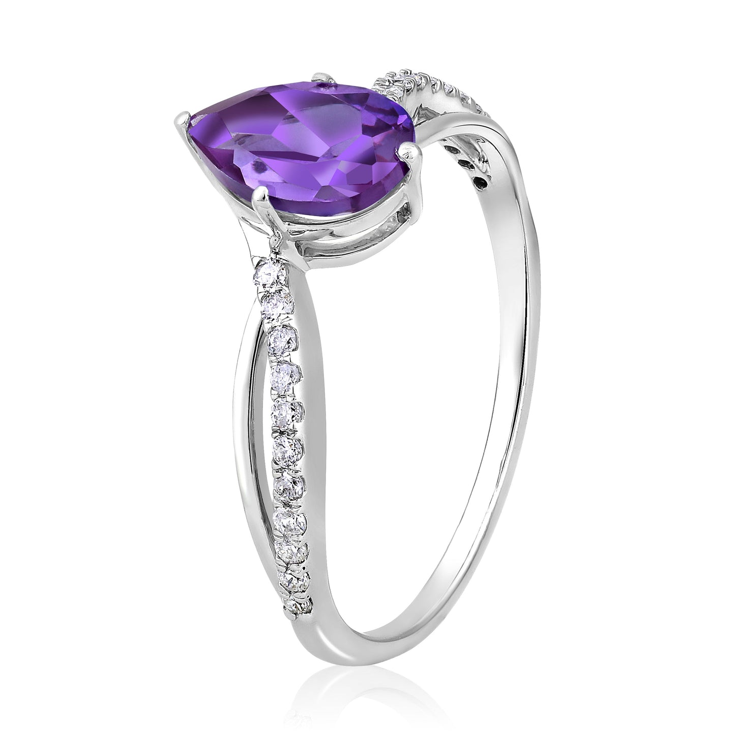 Solid Gold 1.5ct Natural Diamond w/ Alexandrite June Pear Ring
