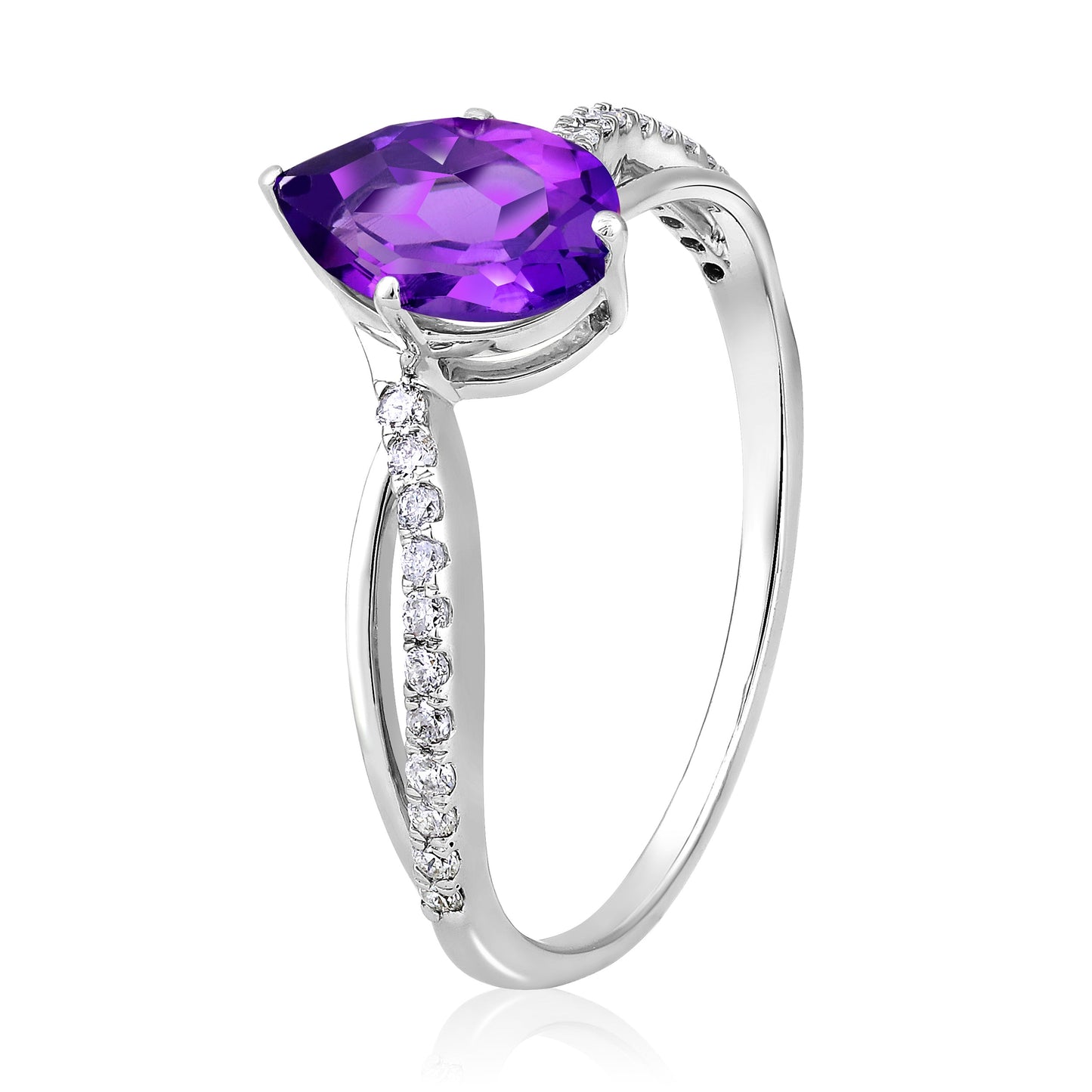 Solid Gold 1ct Natural Diamond w/ Amethyst February Pear Ring