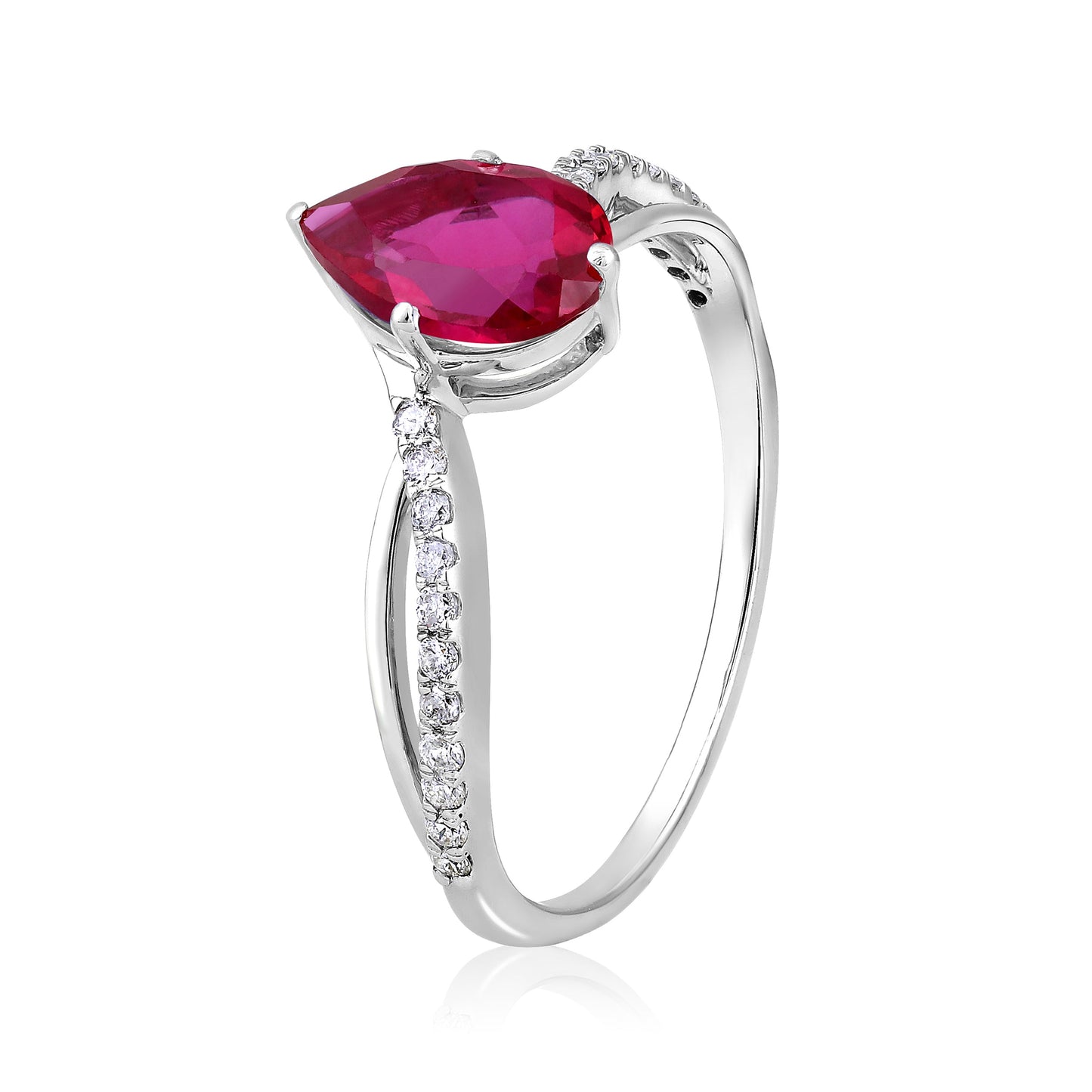 Solid Gold 1.4ct Natural Diamond w/ Ruby Pear Twist Ring