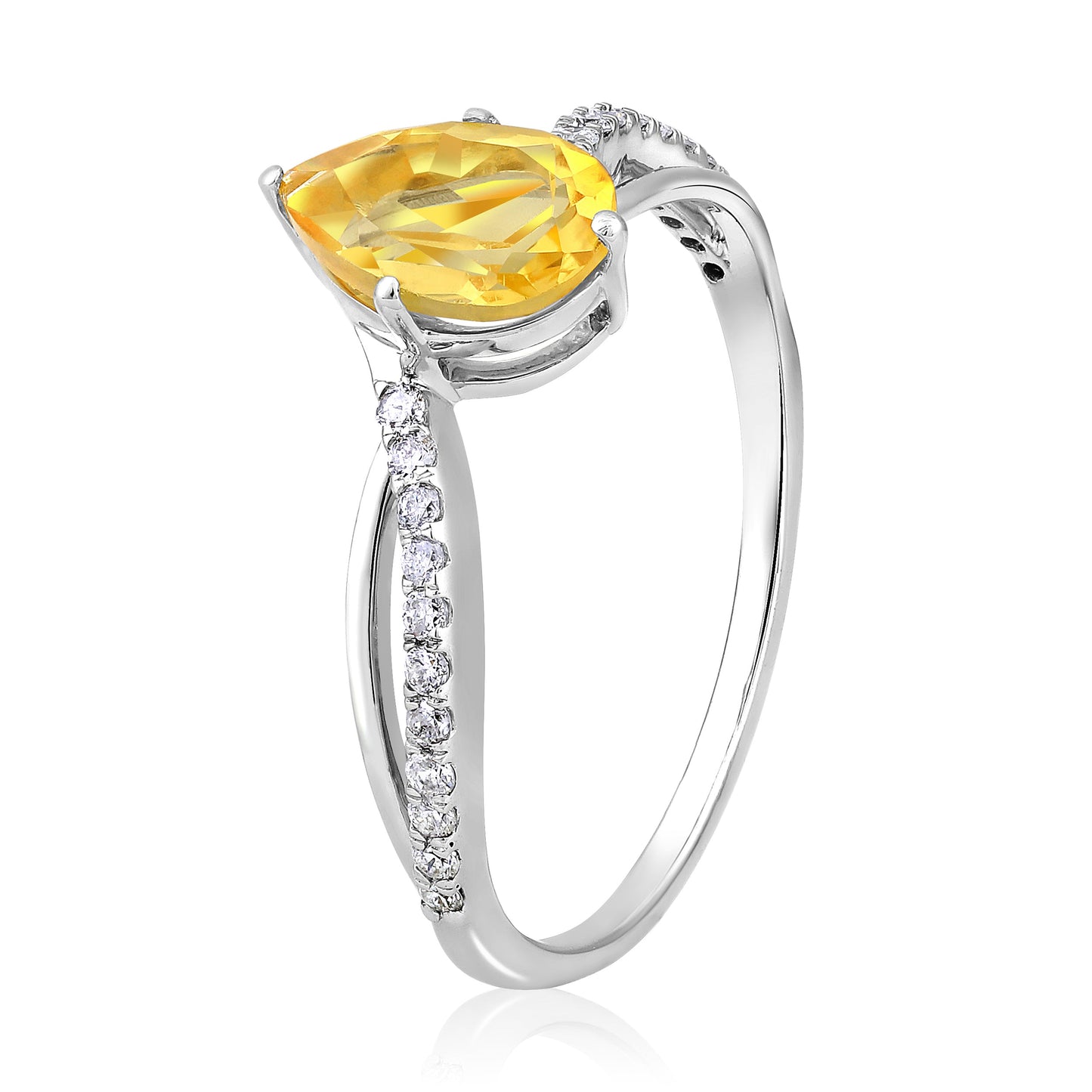Solid Gold 1ct Natural Diamond w/ Citrine November Pear Ring