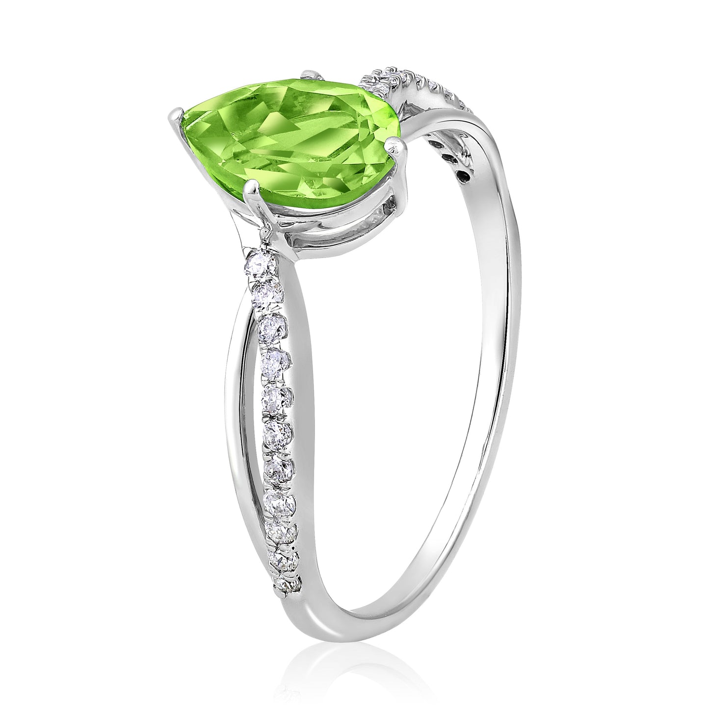 Solid Gold 1ct Natural Diamond w/ Peridot August Pear Ring