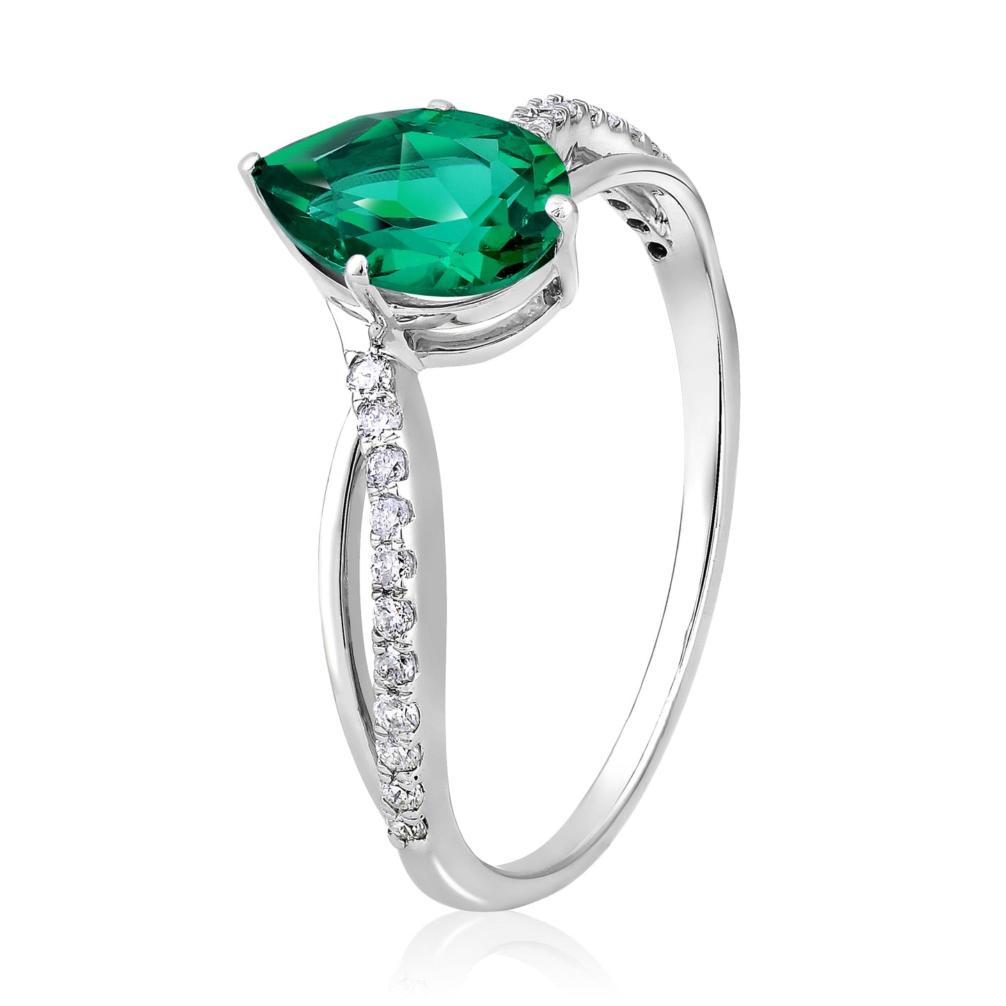 Solid Gold 1ct Natural Diamond w/ Emerald Pear Twist Ring