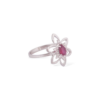 Solid Gold 0.7ct Natural Diamonds w/ Ruby Pear Flower Ring