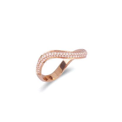 Solid Gold Natural Diamond Curved Wave Band Thin Ring
