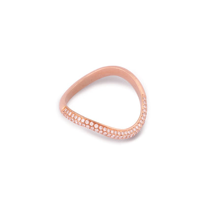 Solid Gold Natural Diamond Curved Wave Band Thin Ring