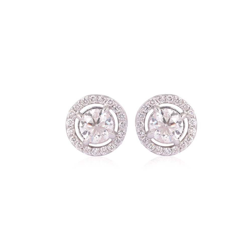 Solid Gold 1.1ct Natural Diamond Halo Solitaire Stud Earrings