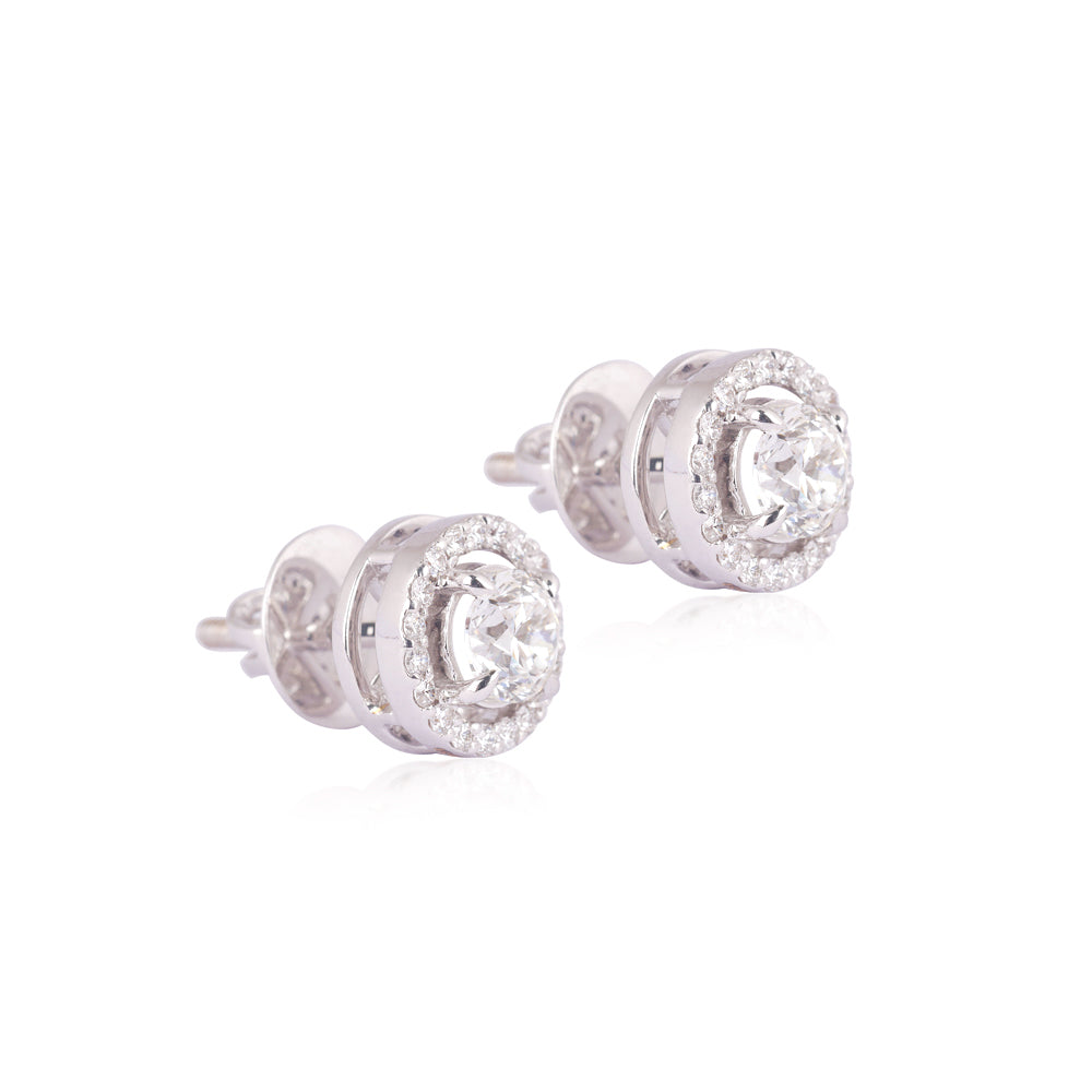 Solid Gold 1.1ct Natural Diamond Halo Solitaire Stud Earrings