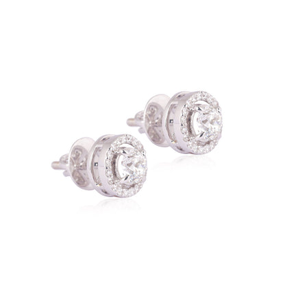 Solid Gold 1.1ct Natural Diamond Halo Solitaire Stud Earrings