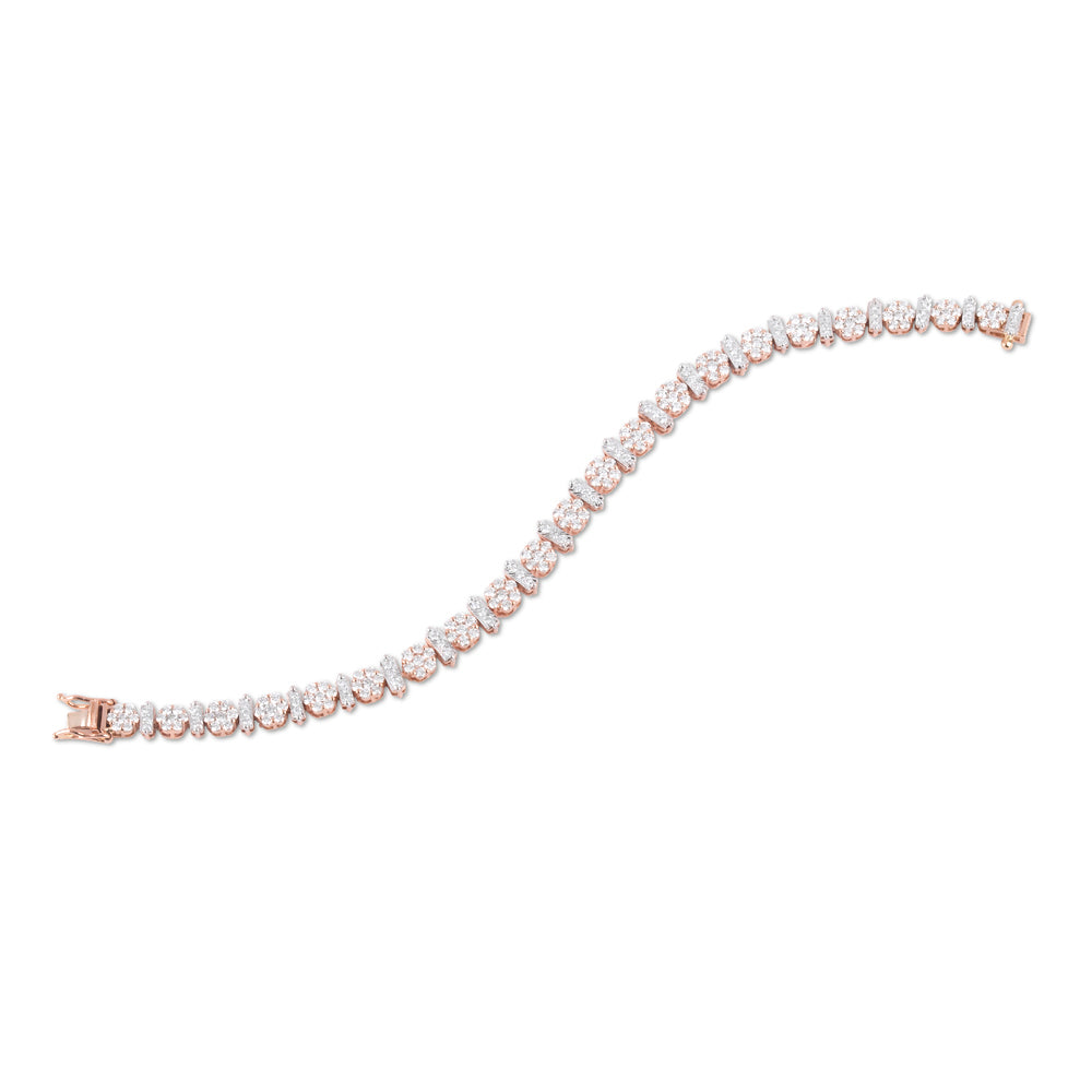 3.7ct Natural Diamond Solid Gold Flower Tennis Bracelet