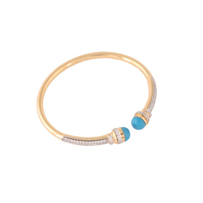 Solid Gold 1.2ct Natural Diamond Blue Ball Open Bangle Bracelet