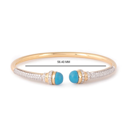 Solid Gold 1.2ct Natural Diamond Blue Ball Open Bangle Bracelet