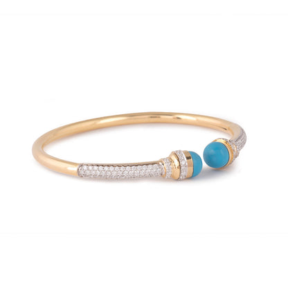 Solid Gold 1.2ct Natural Diamond Blue Ball Open Bangle Bracelet