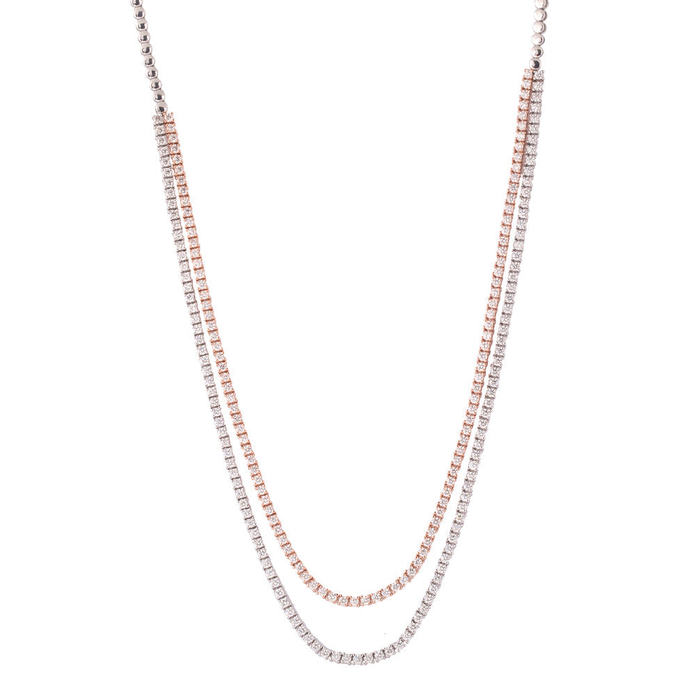 Solid Gold 6.3ct Natural Diamond 2-Layer Tennis Necklace