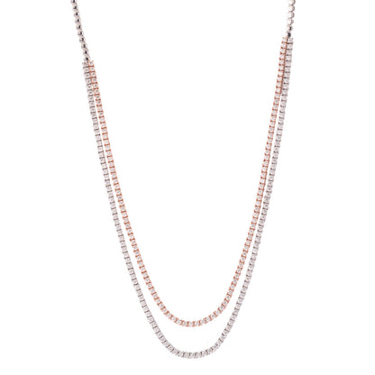 Solid Gold 6.3ct Natural Diamond 2-Layer Tennis Necklace