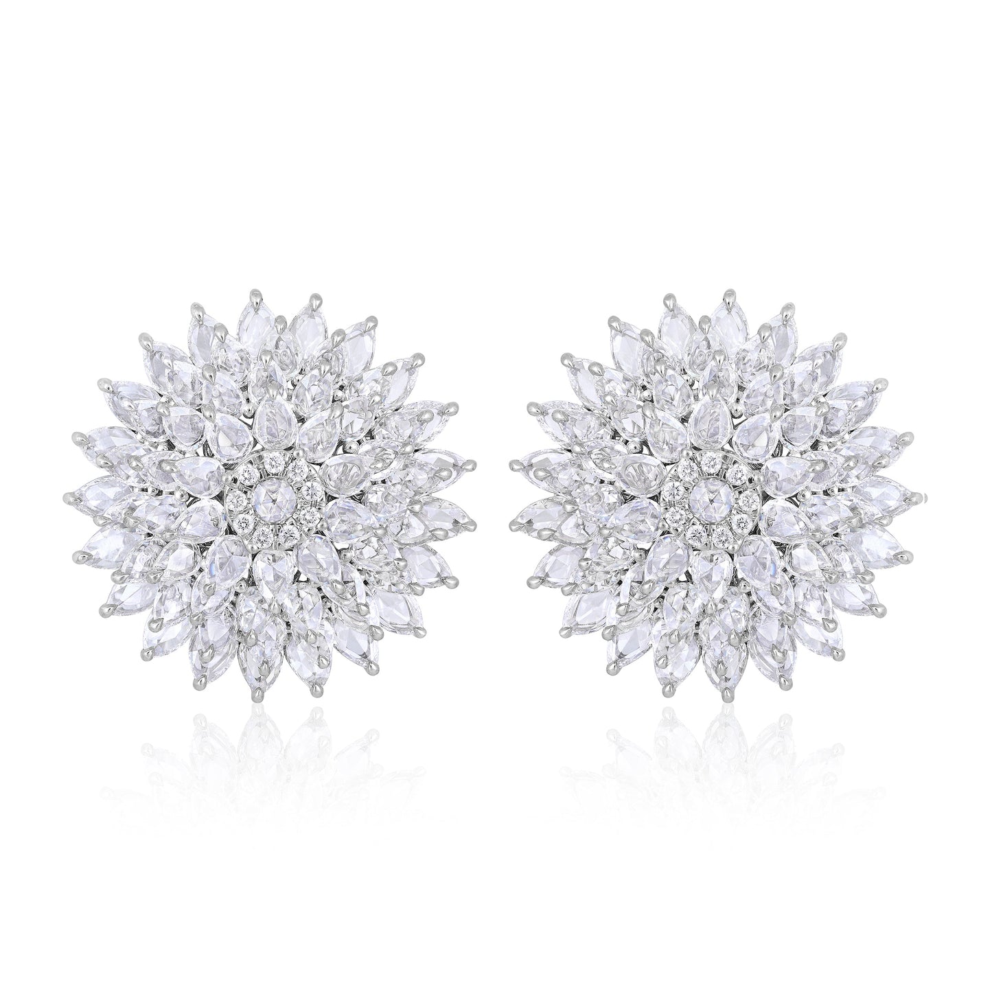 Solid Gold 8.64ct Natural Diamond Rose-Cut Sunflower Stud Earrings