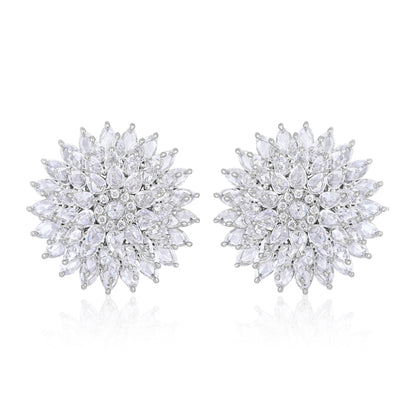 Solid Gold 8.64ct Natural Diamond Rose-Cut Sunflower Stud Earrings