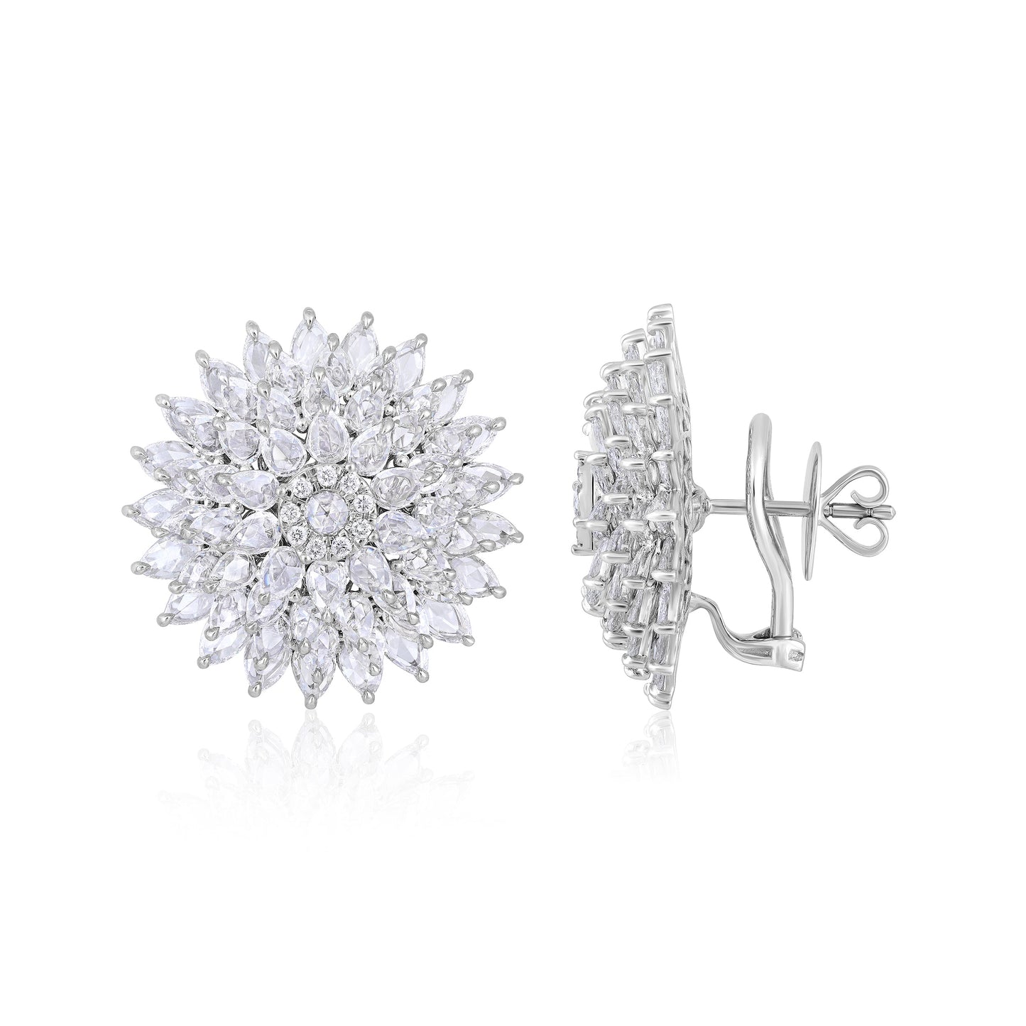 Solid Gold 8.64ct Natural Diamond Rose-Cut Sunflower Stud Earrings