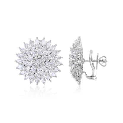 Solid Gold 8.64ct Natural Diamond Rose-Cut Sunflower Stud Earrings