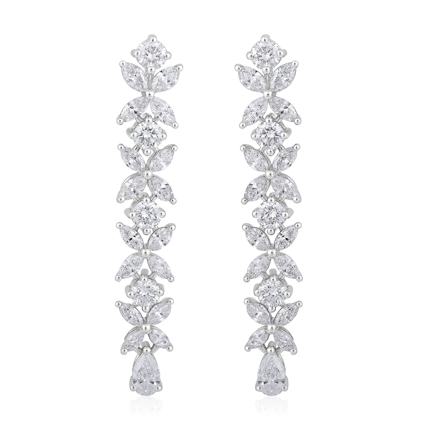 Solid Gold 3.4ct Natural Diamond Pear Marquise Leaf Drop Earrings
