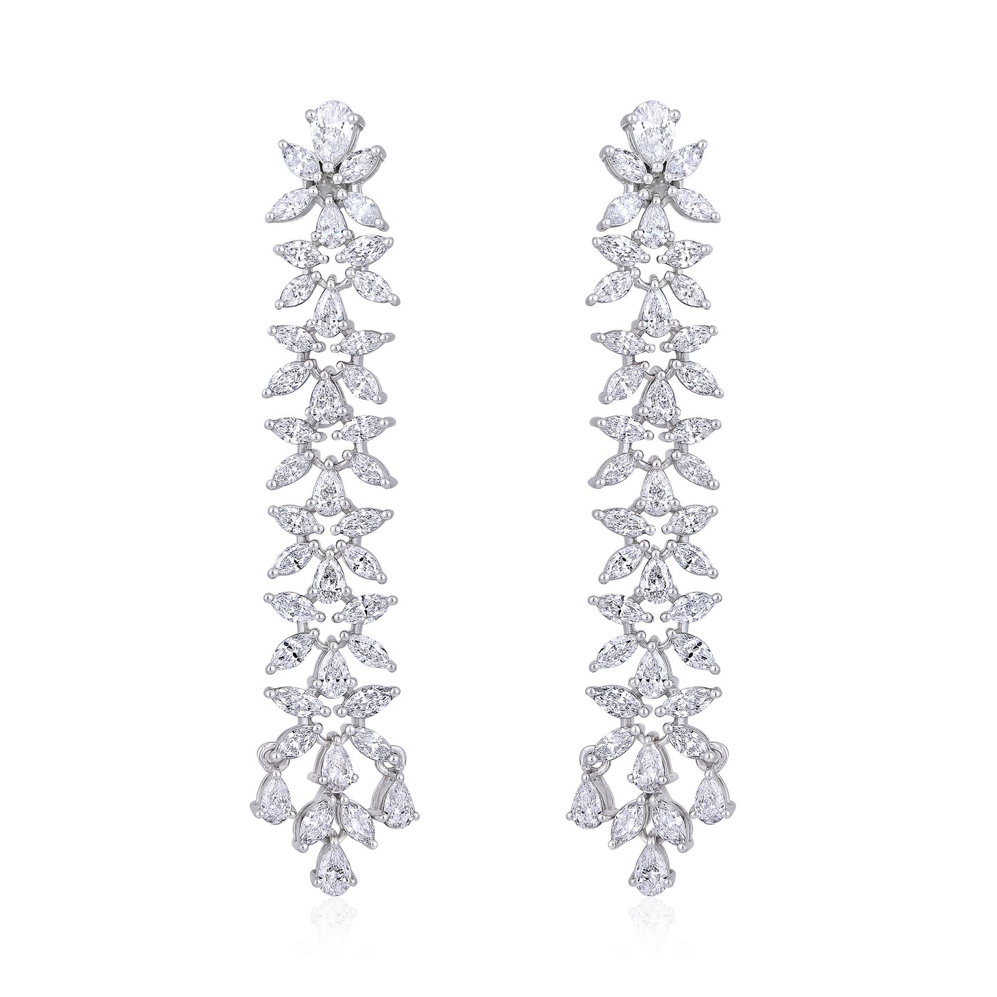 Solid Gold 3.53ct Natural Diamond Pear Marquise Leaf Drop Earrings