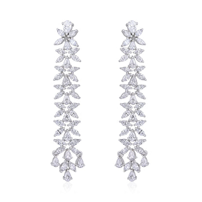 Solid Gold 3.53ct Natural Diamond Pear Marquise Leaf Drop Earrings