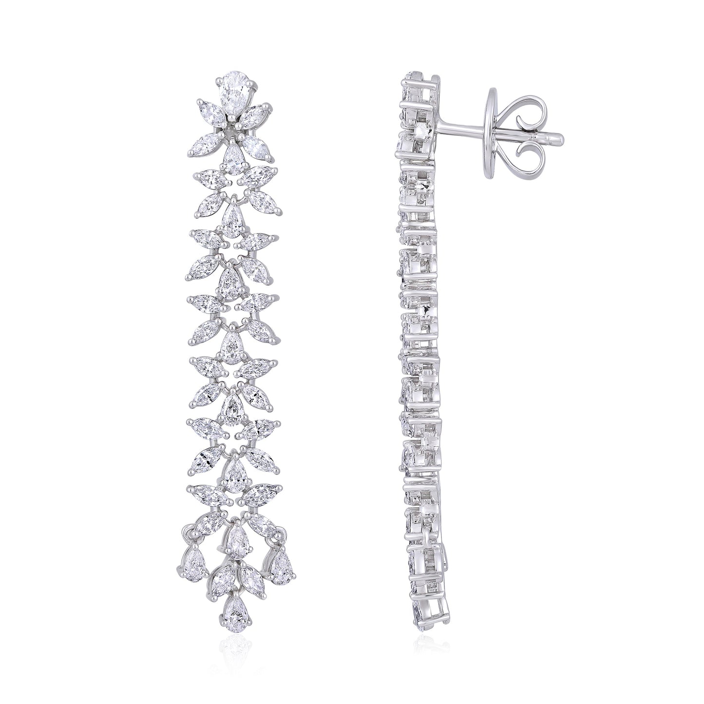 Solid Gold 3.53ct Natural Diamond Pear Marquise Leaf Drop Earrings