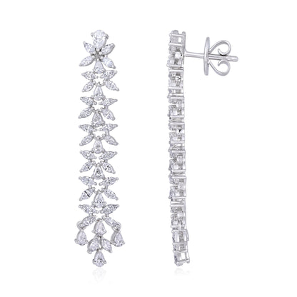 Solid Gold 3.53ct Natural Diamond Pear Marquise Leaf Drop Earrings