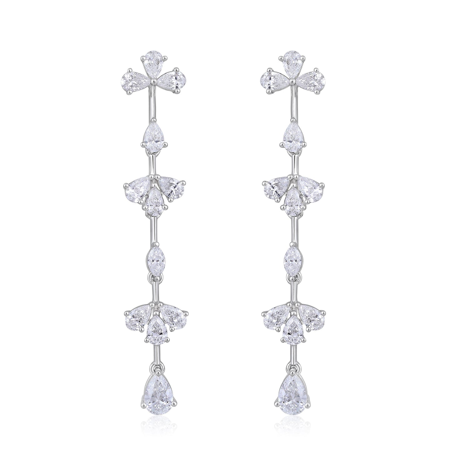 Solid Gold 3ct Natural Diamond 43mm Pear Marquise Drop Earrings
