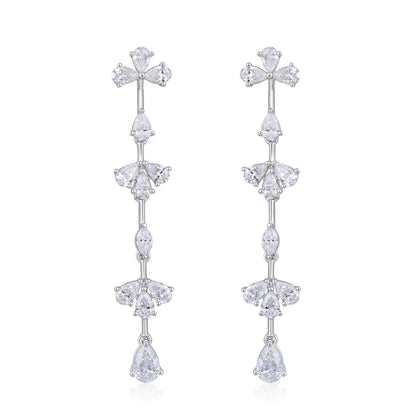 Solid Gold 3ct Natural Diamond 43mm Pear Marquise Drop Earrings