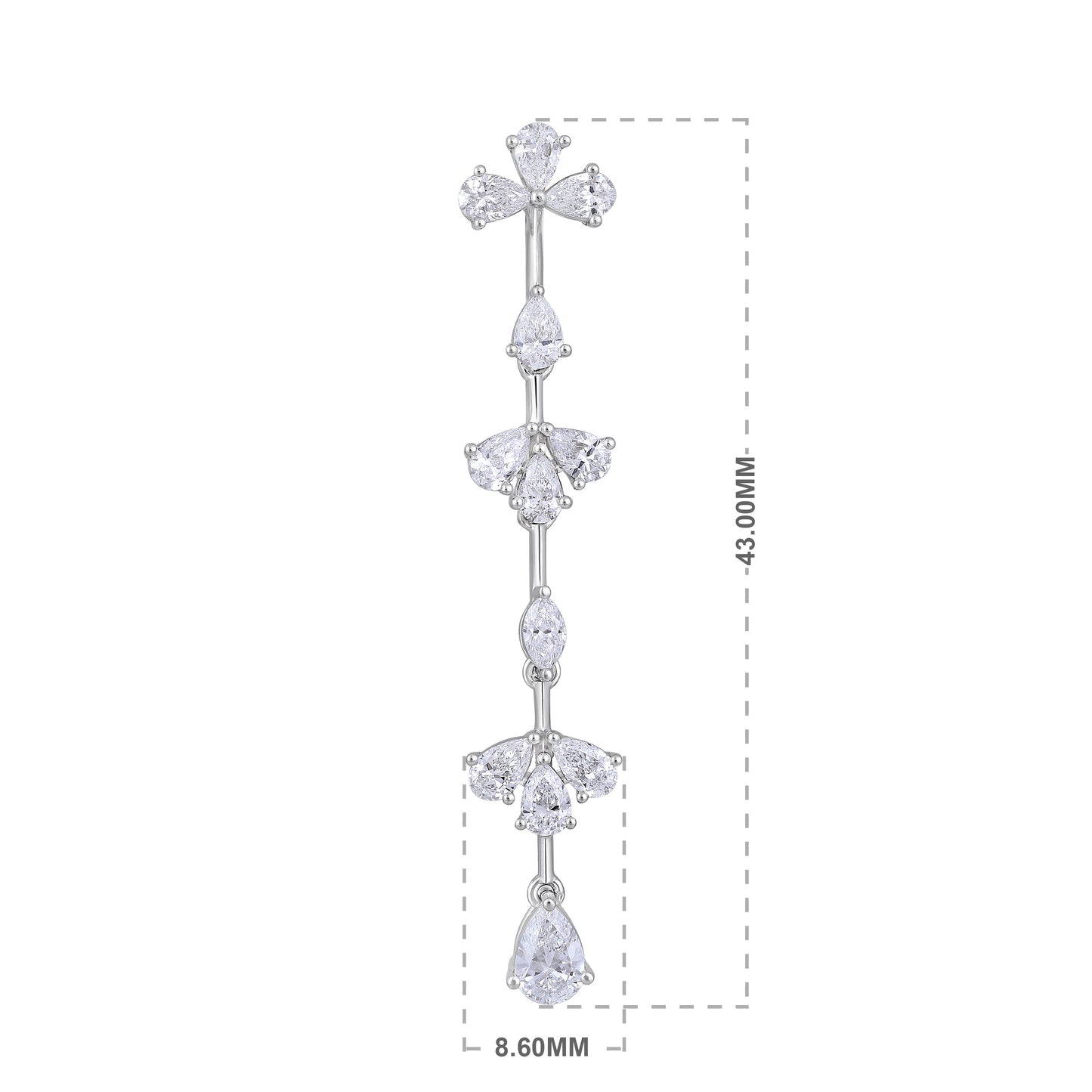 Solid Gold 3ct Natural Diamond 43mm Pear Marquise Drop Earrings