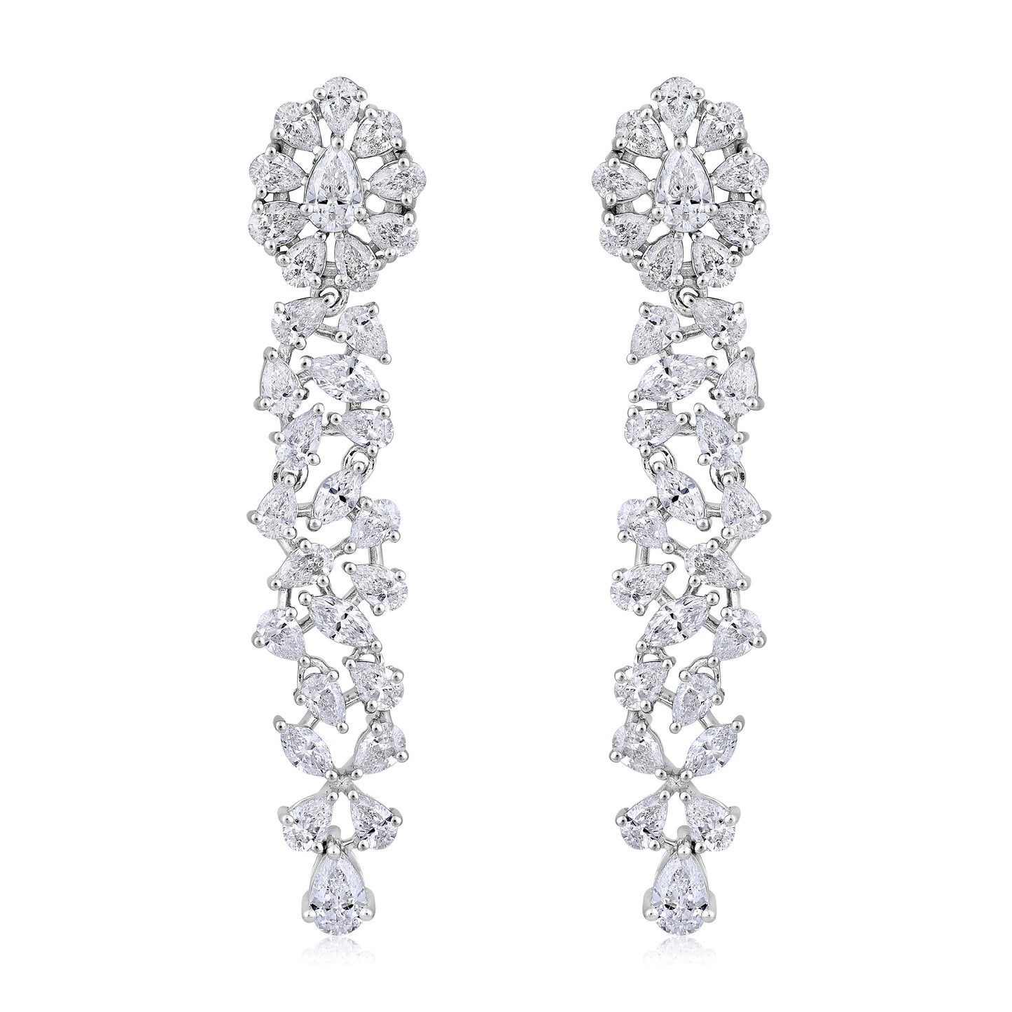 Solid Gold 3.5ct Natural Diamond 48mm Pear Marquise Drop Earrings