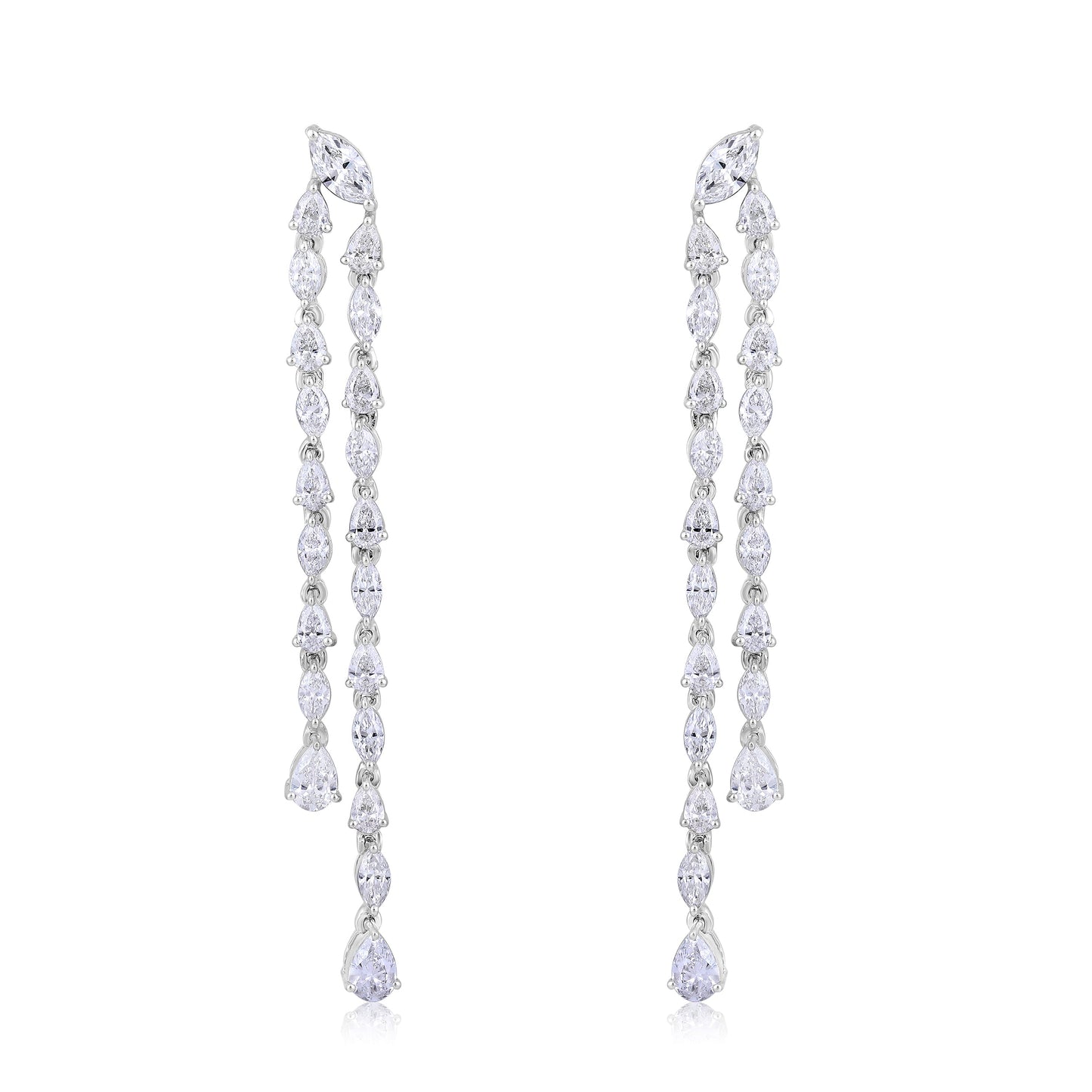 Solid Gold 3.7ct Natural Diamond Pear Marquise Double Drop Earrings