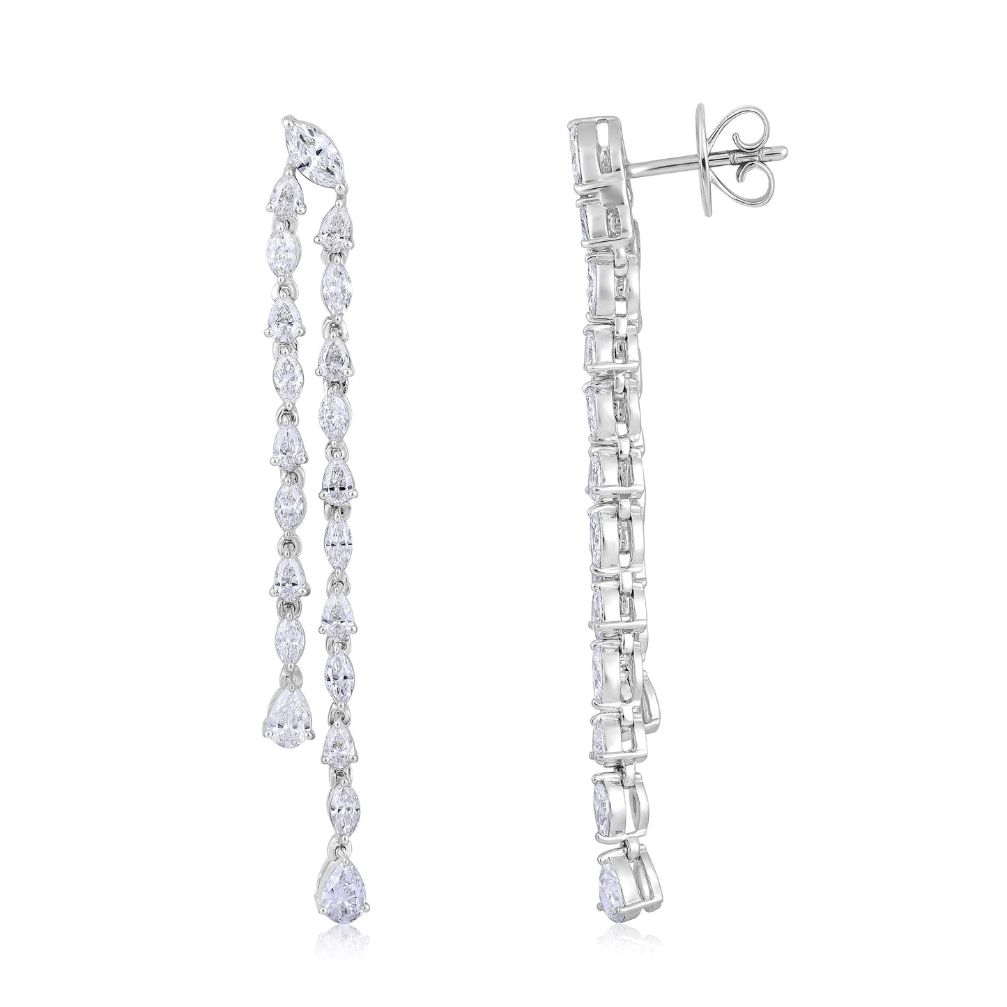 Solid Gold 3.7ct Natural Diamond Pear Marquise Double Drop Earrings