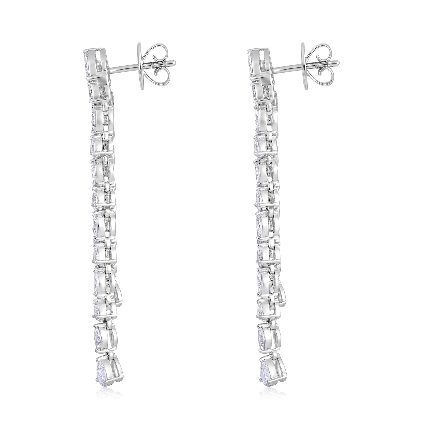 Solid Gold 3.7ct Natural Diamond Pear Marquise Double Drop Earrings