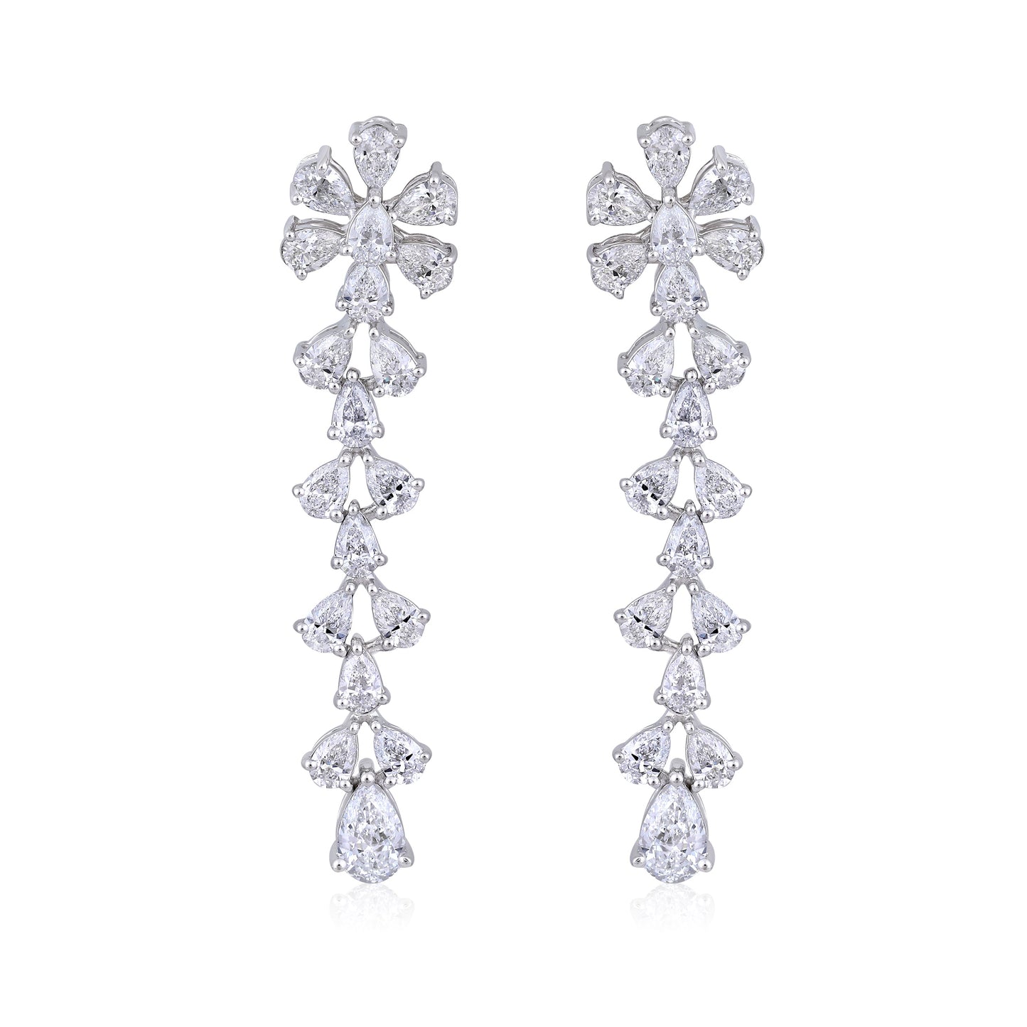 Solid Gold 2.64ct Natural Diamond Pear Snowflake Drop Earrings