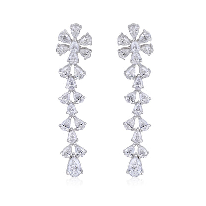 Solid Gold 2.64ct Natural Diamond Pear Snowflake Drop Earrings