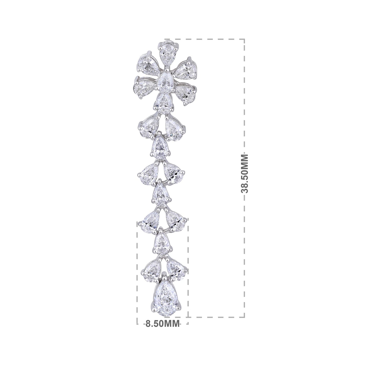 Solid Gold 2.64ct Natural Diamond Pear Snowflake Drop Earrings