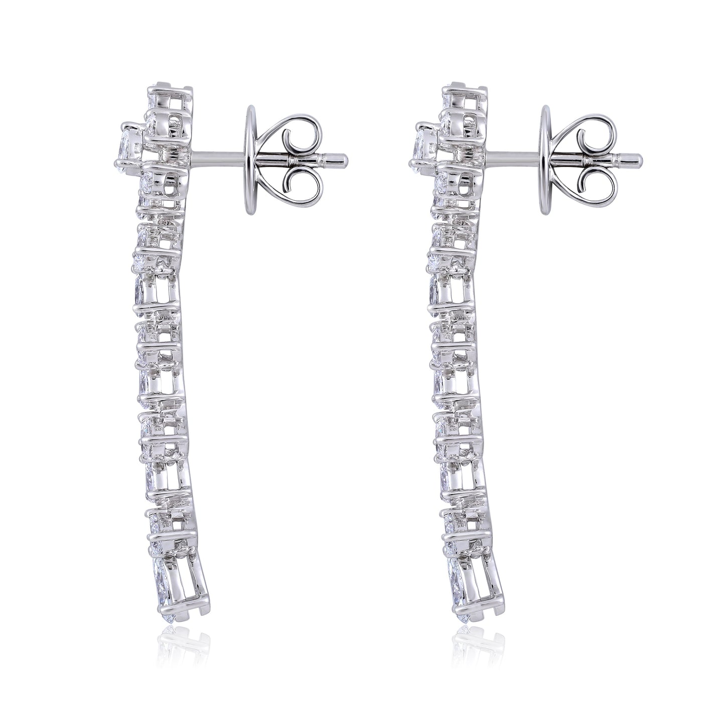 Solid Gold 2.64ct Natural Diamond Pear Snowflake Drop Earrings