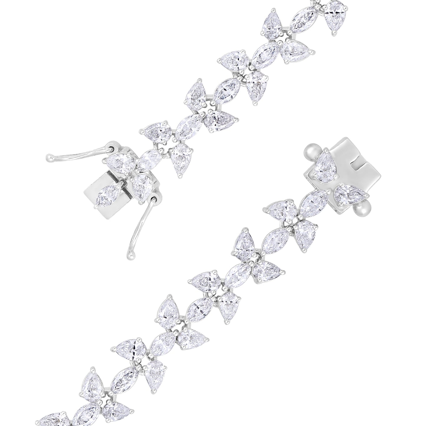Solid Gold 7.3ct Natural Diamond Pear Marquise Leaf Tennis Bracelet