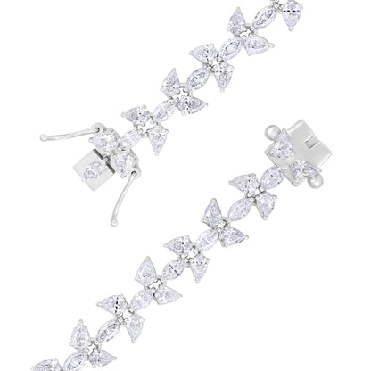 Solid Gold 7.3ct Natural Diamond Pear Marquise Leaf Tennis Bracelet
