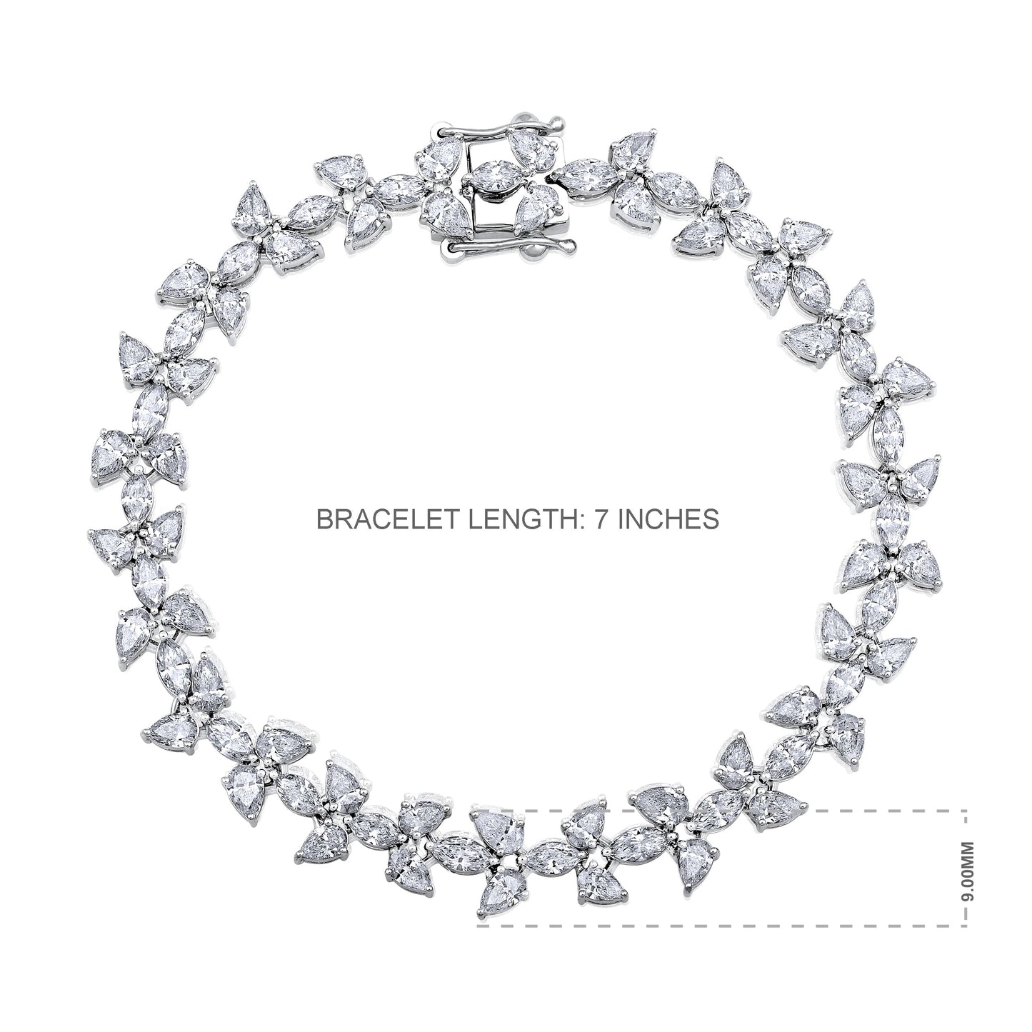 Solid Gold 7.3ct Natural Diamond Pear Marquise Leaf Tennis Bracelet