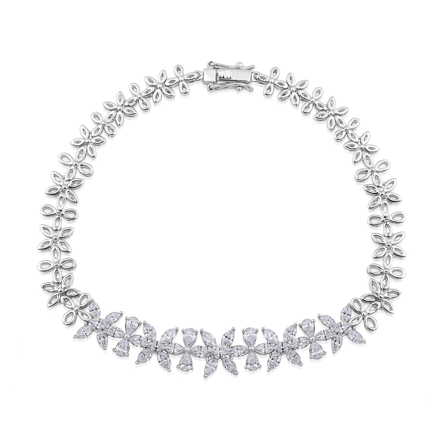 Solid Gold 2.5ct Natural Diamond Pear Marquise Leaf Tennis Bracelet
