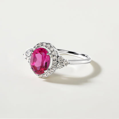 Solid Gold 1.9ct Natural Diamond w/ Ruby Oval Solitaire Ring