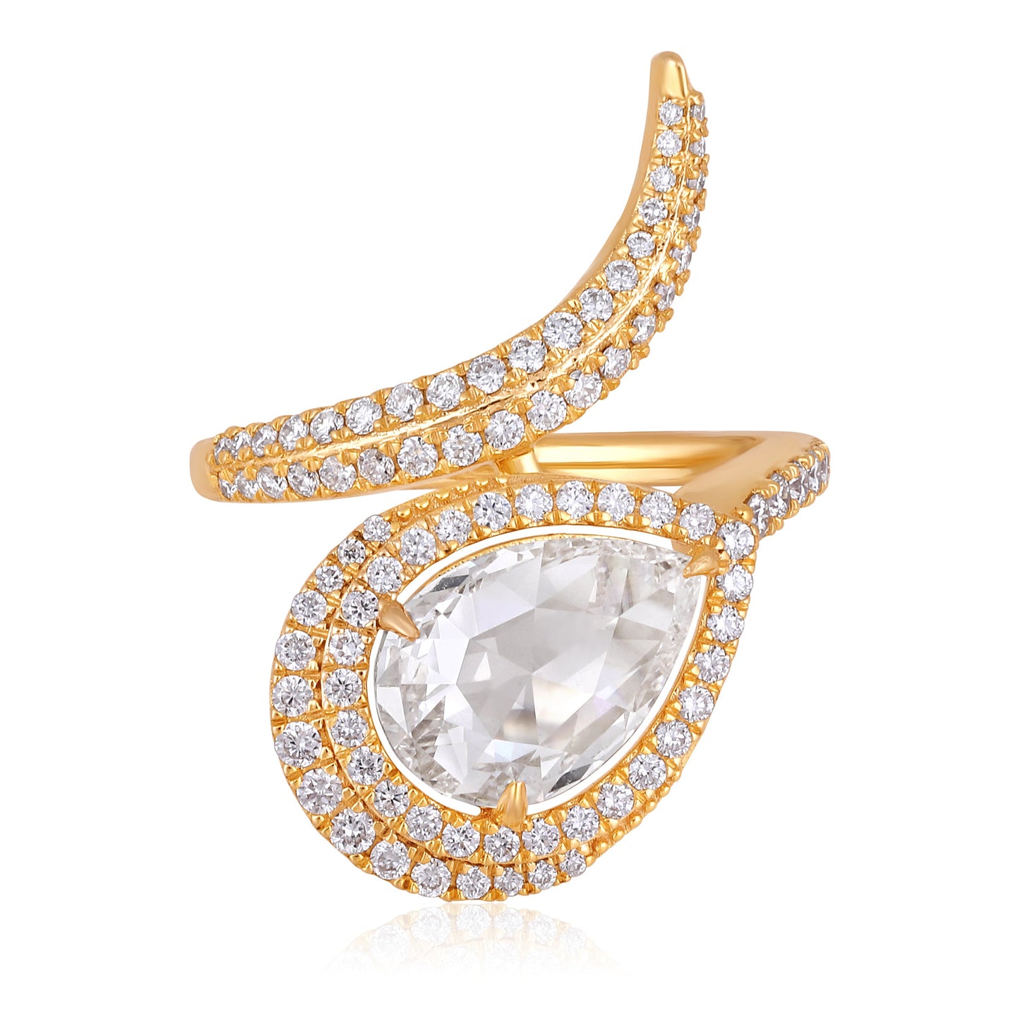 Solid Gold 3.2ct Natural Diamond Rose-Cut Pear Snake Halo Ring