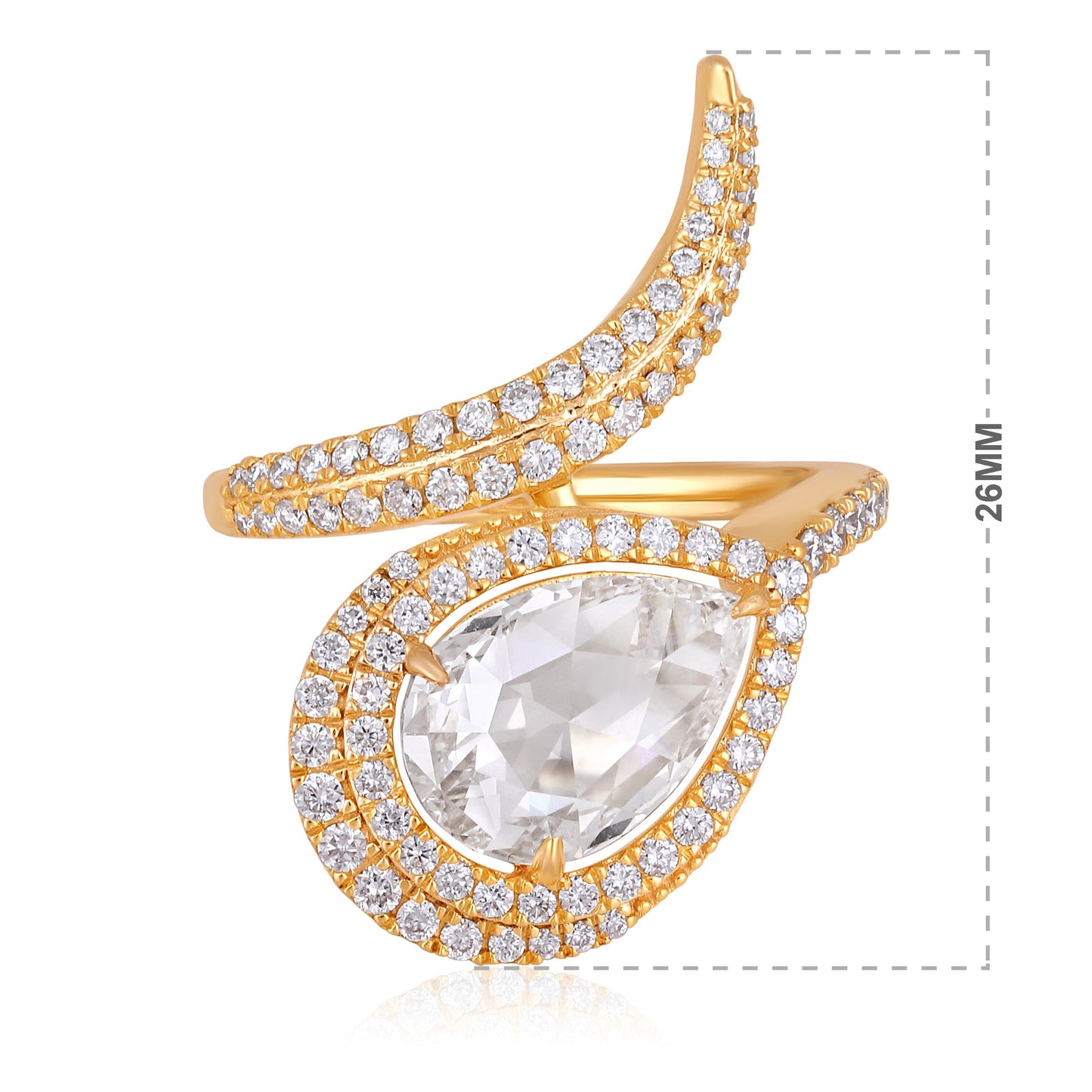 Solid Gold 3.2ct Natural Diamond Rose-Cut Pear Snake Halo Ring
