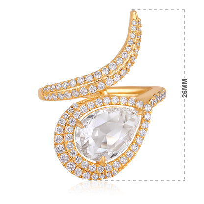 Solid Gold 3.2ct Natural Diamond Rose-Cut Pear Snake Halo Ring