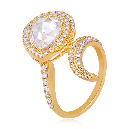 Solid Gold 3.2ct Natural Diamond Rose-Cut Pear Snake Halo Ring