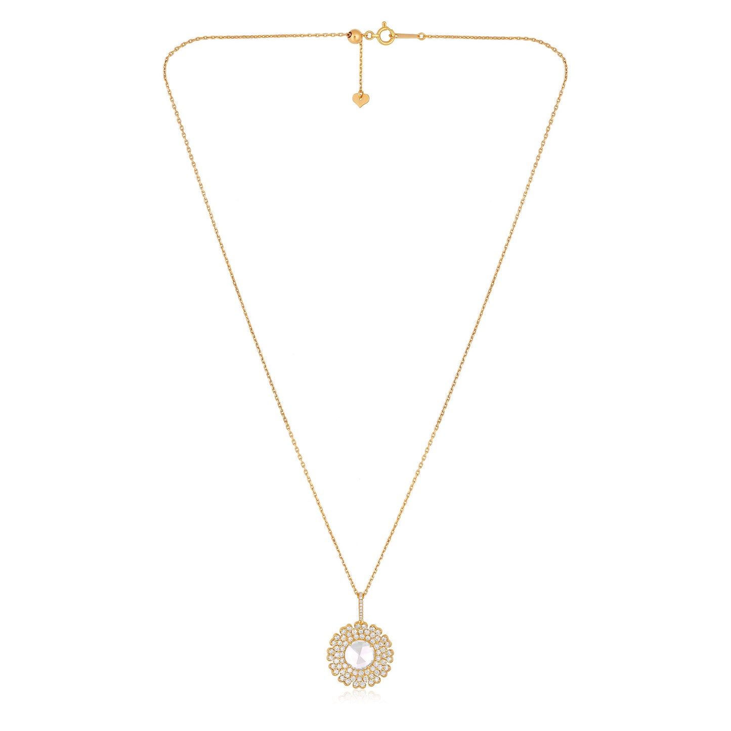 Solid Gold 4.4ct Natural Diamond Cut Flower Pendant Necklace