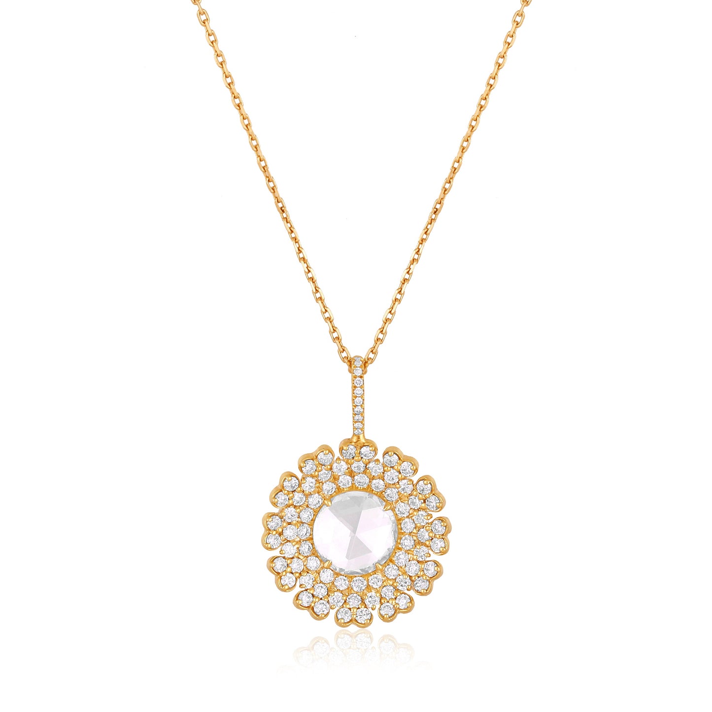 Solid Gold 4.4ct Natural Diamond Cut Flower Pendant Necklace